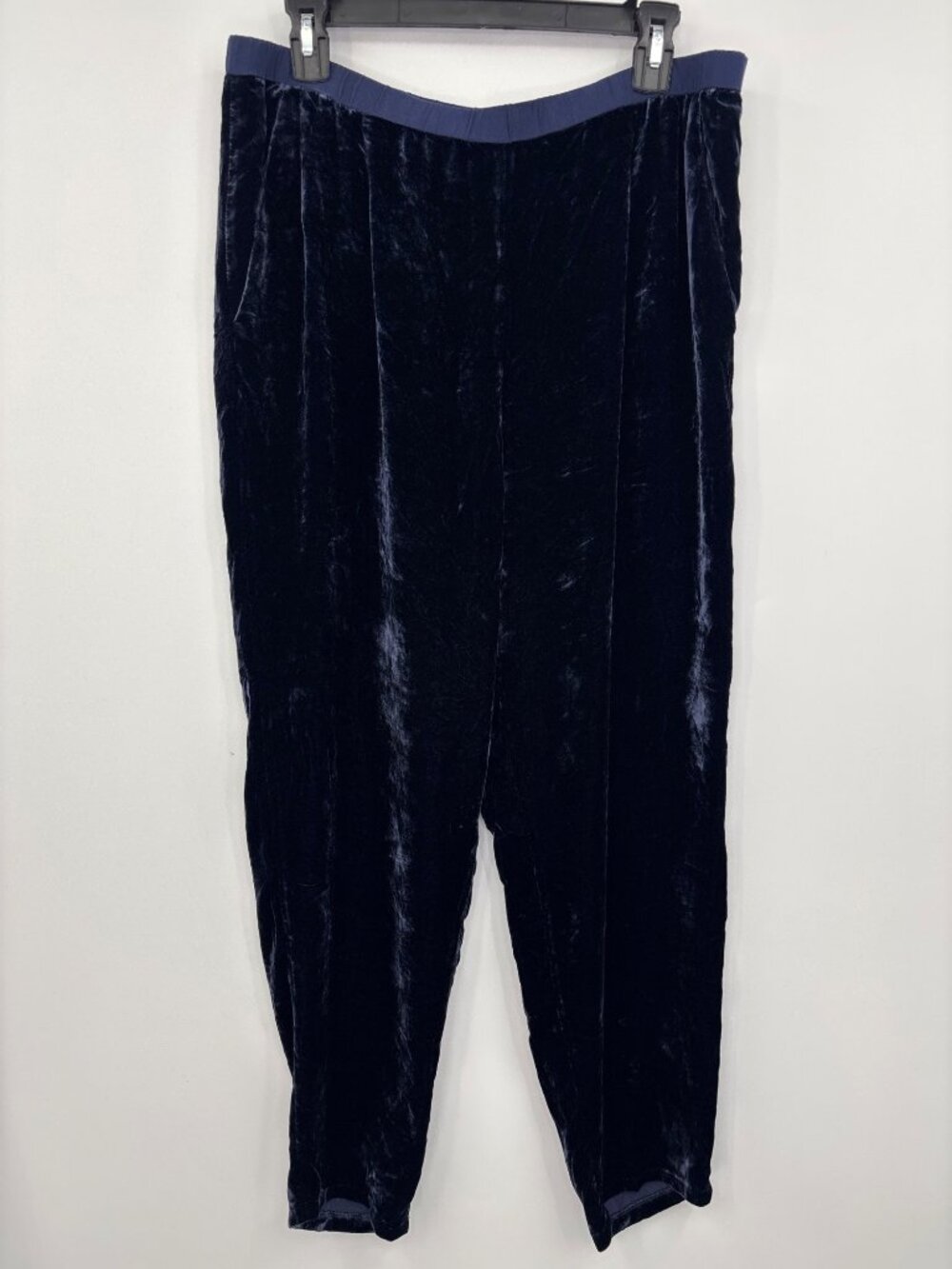 Eileen Fisher Pull On Rayon Silk Velvet Ankle Pant Navy Blue Medium